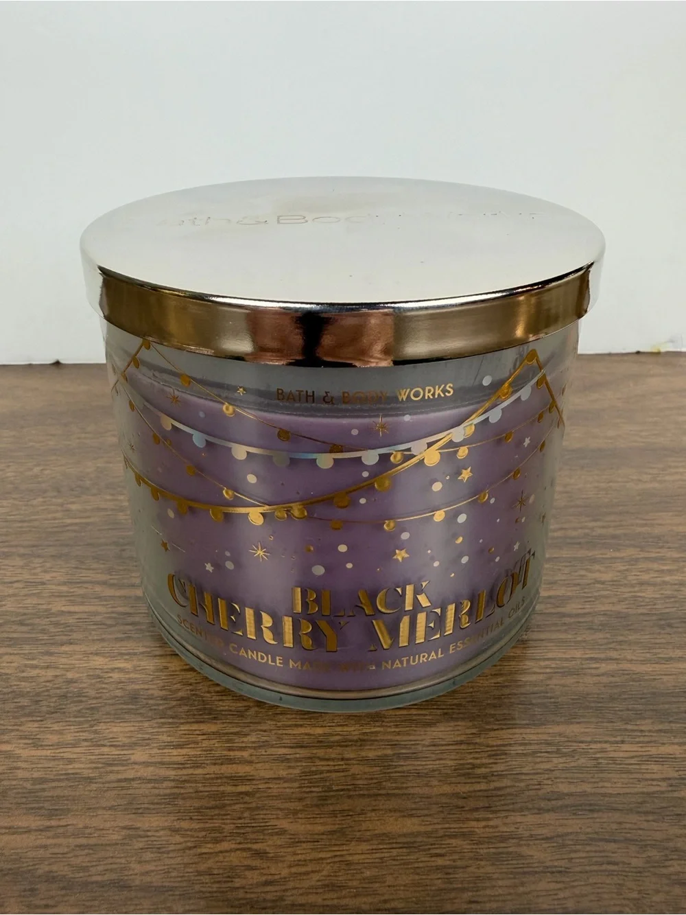 Bath & Body Works Black Cherry Merlot 3 Wick Candle 14.5 oz Purple Glass Jar EUC
